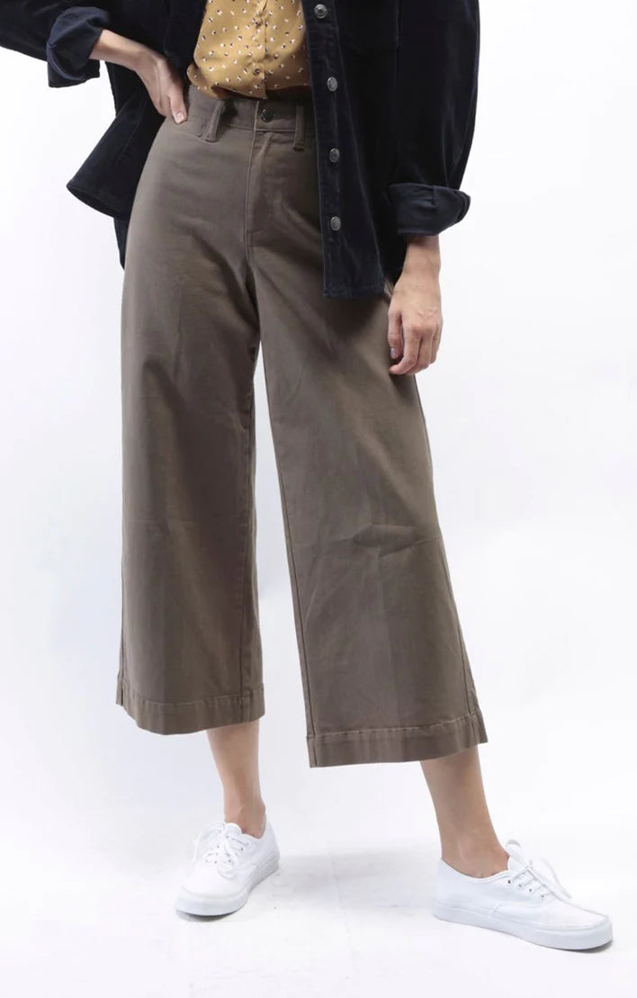 Greer Cropped Wide Leg Denim - Olive