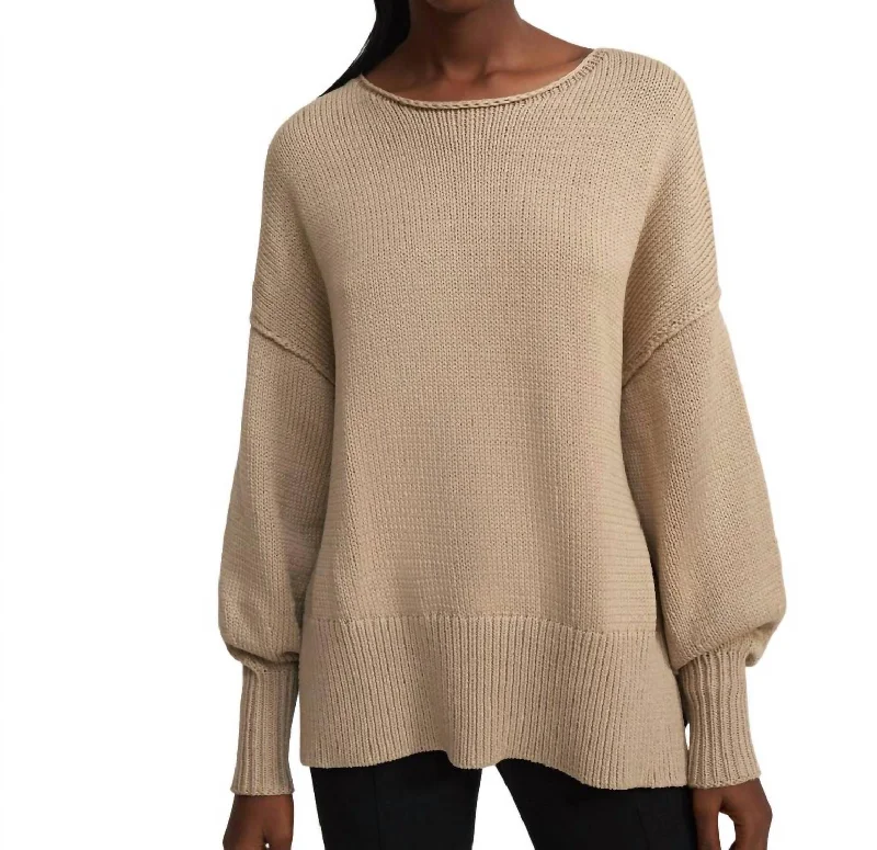 Cotton Chainette Chunky Pullover Sweater In Light Oat