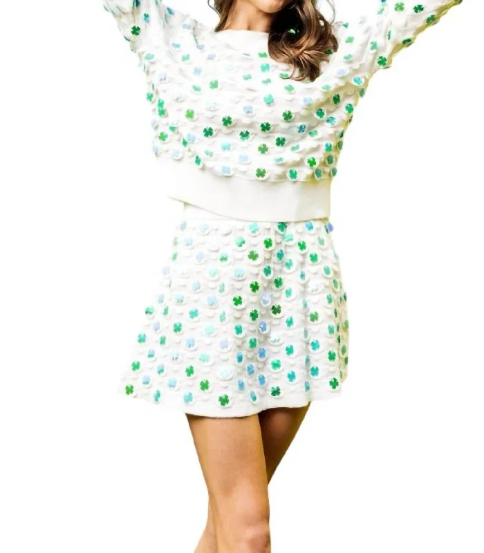 Four Leaf Clover Sweater Skirt In White