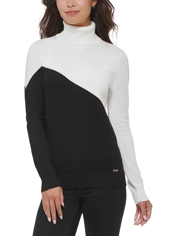 Womens Colorblock Knit Turtleneck Sweater