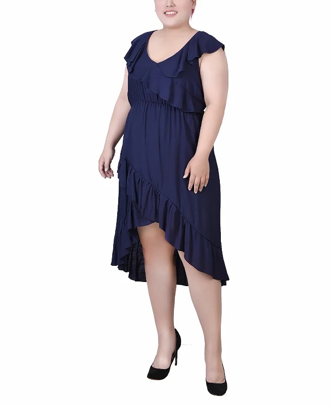 Plus Size Sleeveless Flounced Dress