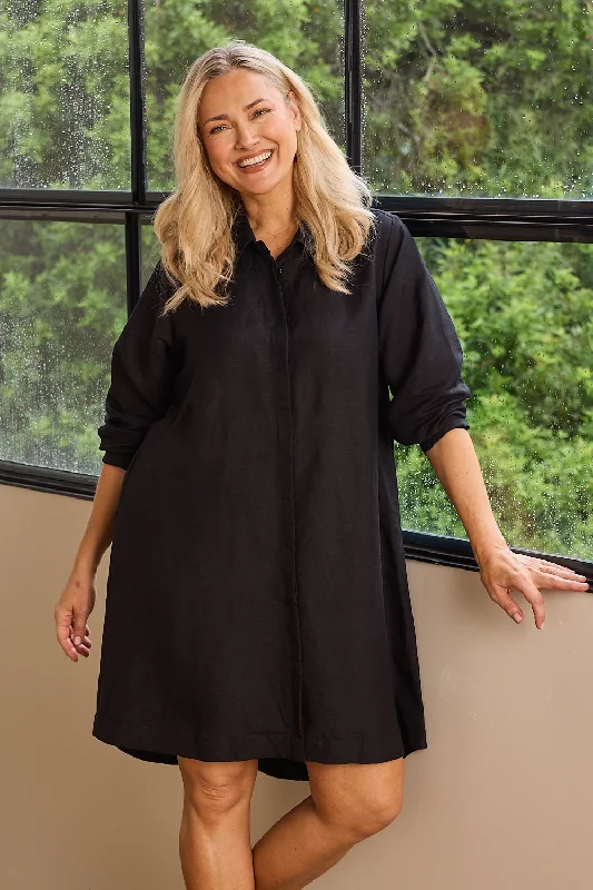 Anouk Linen Shirt Dress in Black