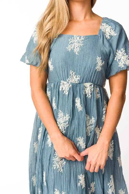 Hallie Embroidered Maxi Dress in Dusty Blue - Bump Friendly & Inclusive Sizing (S-3XL)