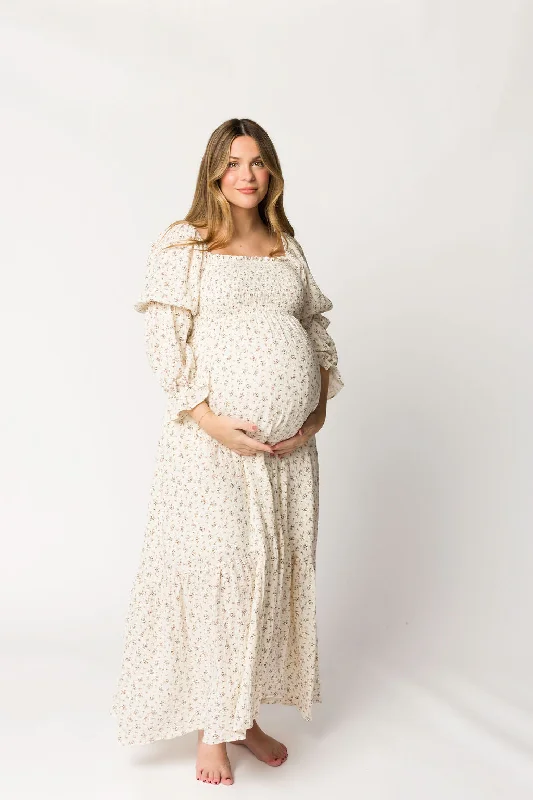 Emerson Gauze Maxi Dress in Ivory - Bump Friendly