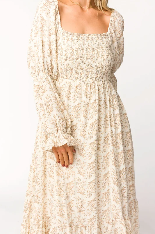 Emerson Gauze Maxi Dress in Natural/Tan Floral - Bump Friendly