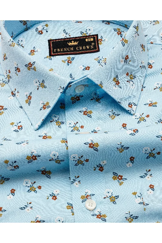 Blizzard Blue Ditsy Printed Twill Premium Cotton Shirt