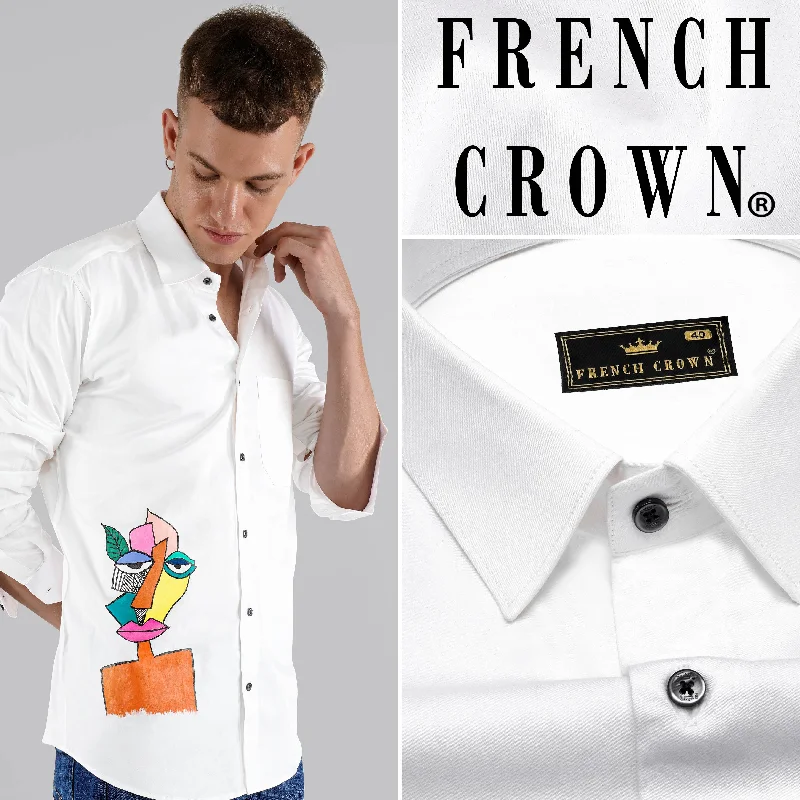 Bright White Funky Hand Painted Super Soft Premium Cotton Shirt