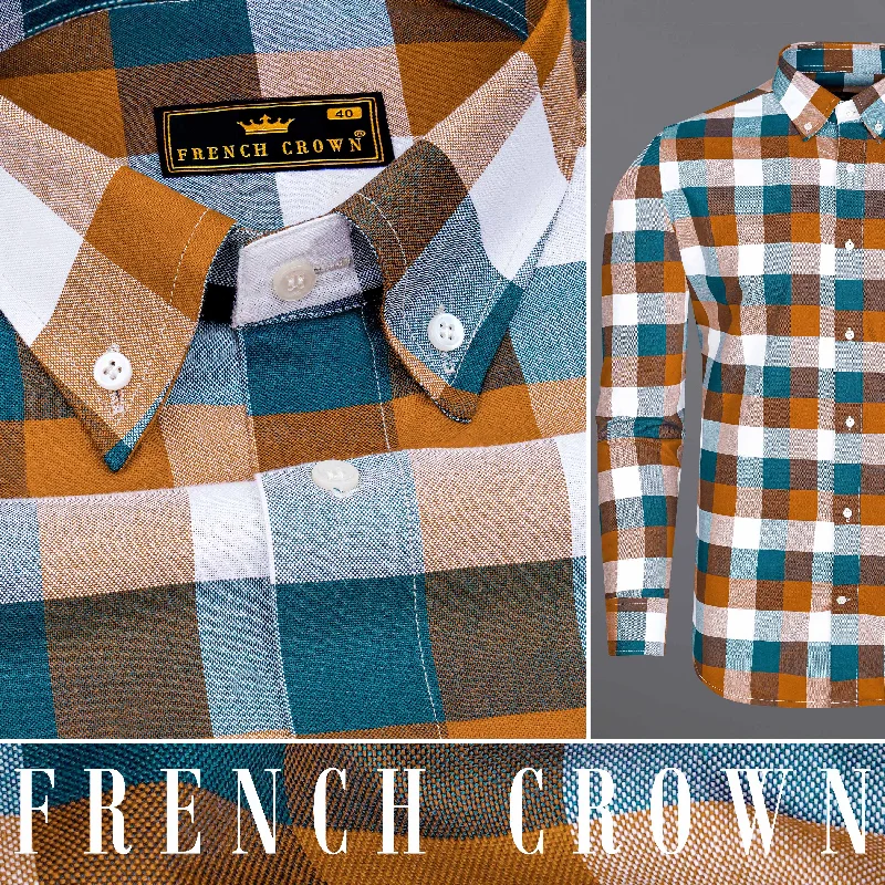 Bright White with Sienna Orange and Sherpa Sea Blue Checked Royal Oxford Shirt