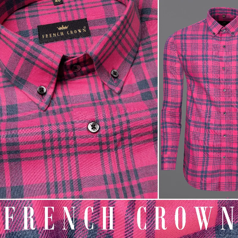 Cerise Pink Twill Plaid Premium Cotton Shirt