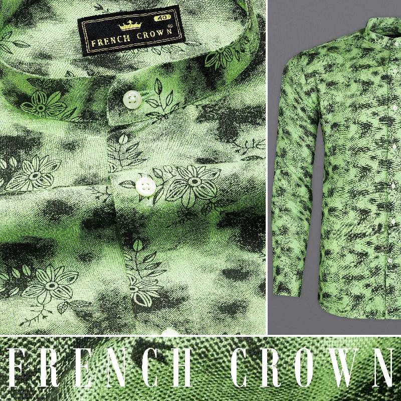 Coriander Green and Black Floral Textured Premium Tencel Shirt