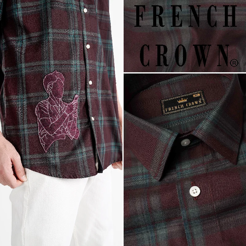 Crater Port Maroon with Gable Green Checkered with Patchwork Twill Premium Cotton Designer Shirt