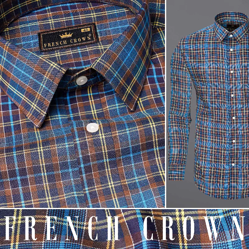 Crystal Blue and Tune Violet Plaid Twill Textured Premium Cotton Shirt