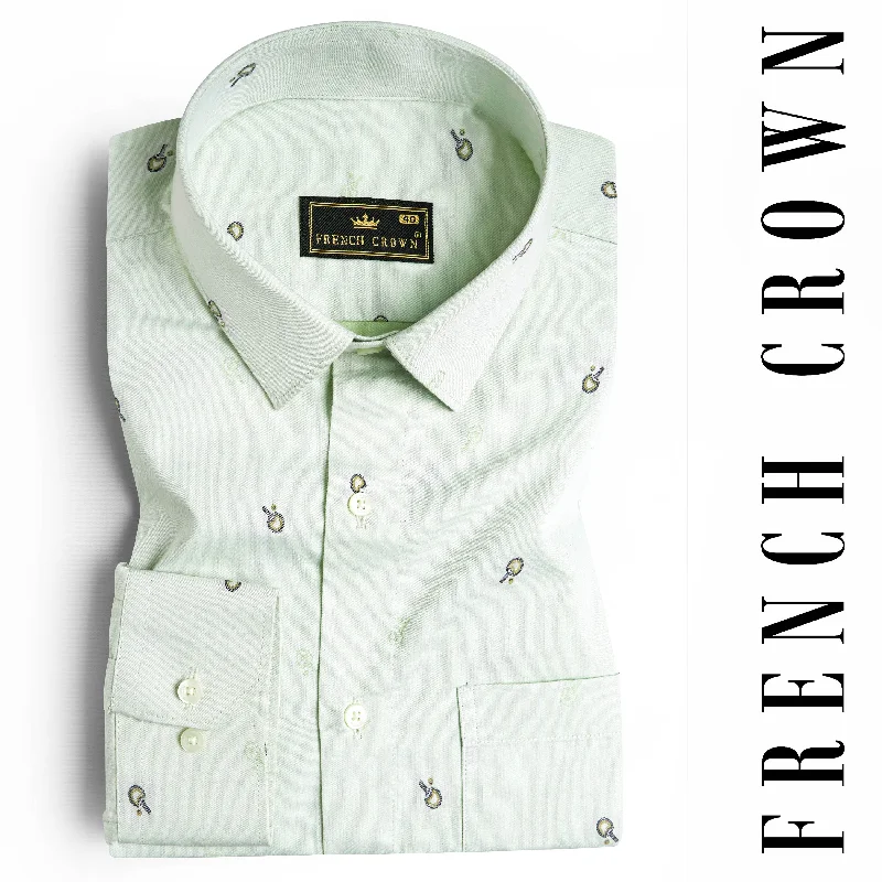 Eggshell Green Jacquard Textured Premium Giza Cotton Shirt