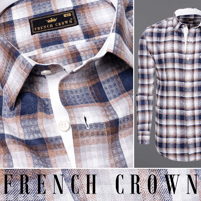 Ferra with Mulled Wine Blue Twill Plaid Premium Cotton Shirt