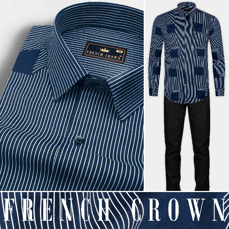 Gunmetal Blue 3D Box Patterned Premium Cotton Shirt