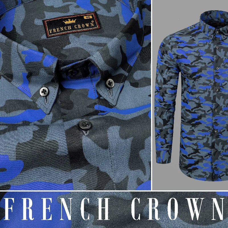 Indigo Blue with Cinder Camouflage Printed Royal Oxford Shirt