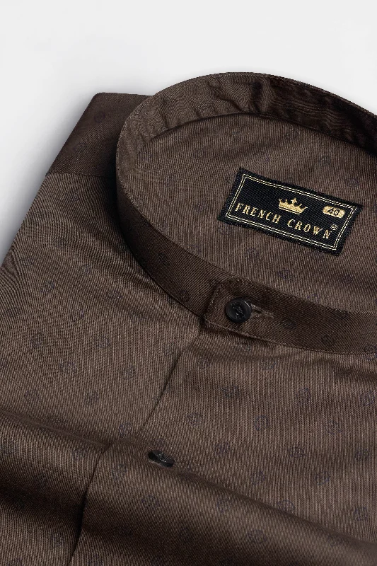 Lisbon Brown Twill Printed Premium Cotton Shirt