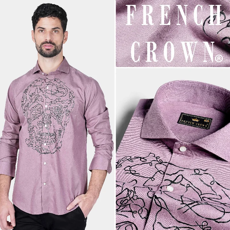 Mauve Pink Skull Hand Painted Royal Oxford Designer Shirt