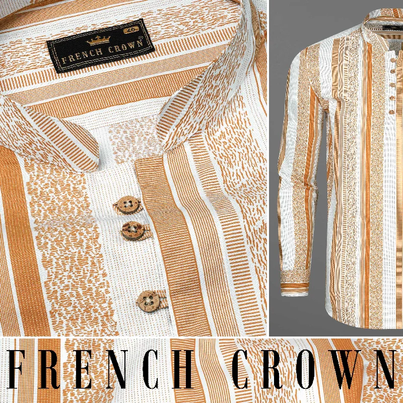 Off White and Di Serria Brown Striped Premium Cotton Kurta Shirt