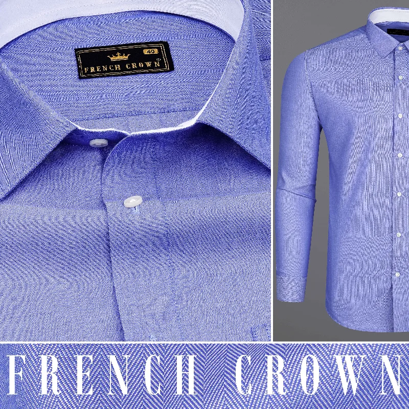 Periwinkle Blue Herringbone Premium Cotton Shirt