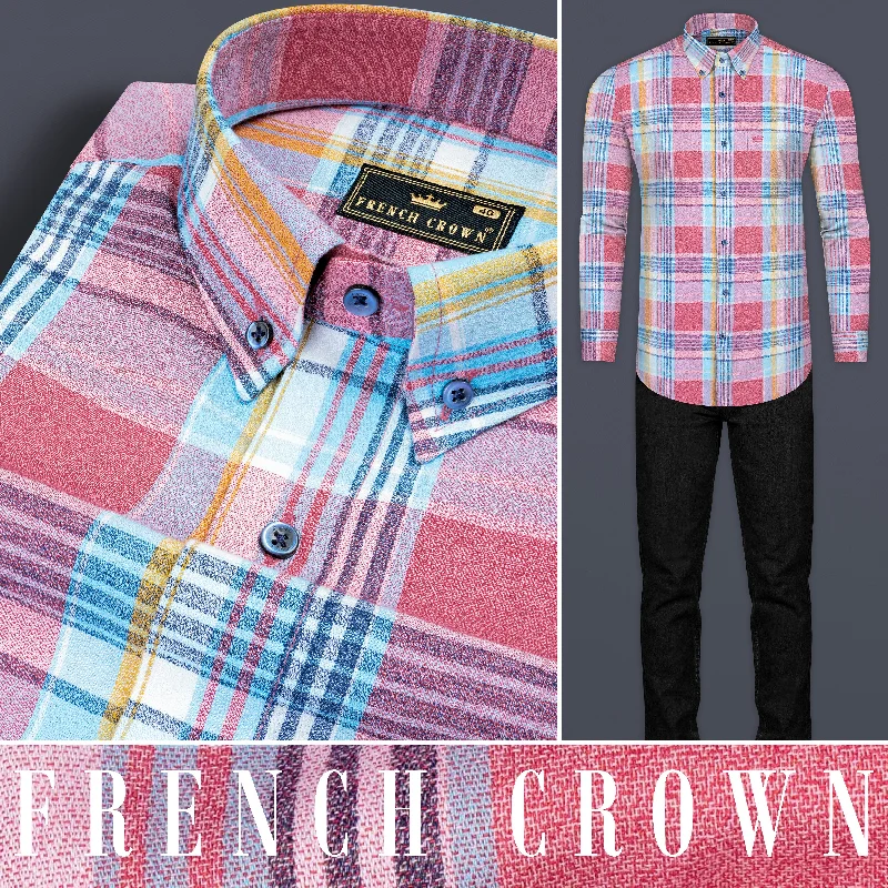 Red with sky Multicolour Plaid Premium Cotton Shirt