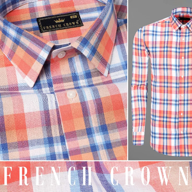 Salmon Orange And White Plaid Premium Cotton Shirt