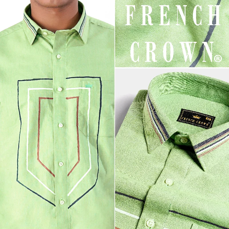 Sprout Green Multicolour Hand Painted Royal Oxford Designer Shirt