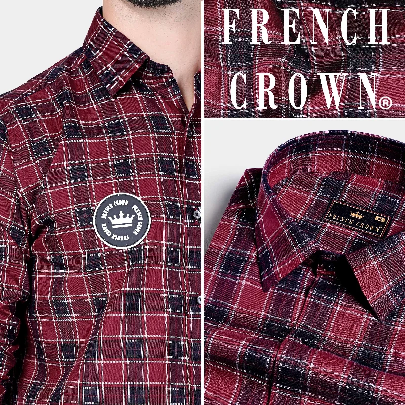 Stiletto Red and Haiti Blue Plaid With French Crown Patchwork Twill Premium Cotton Designer Shirt