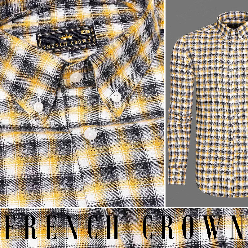 Supernova Yellow and Shark Black Plaid Twill Premium Cotton Shirt