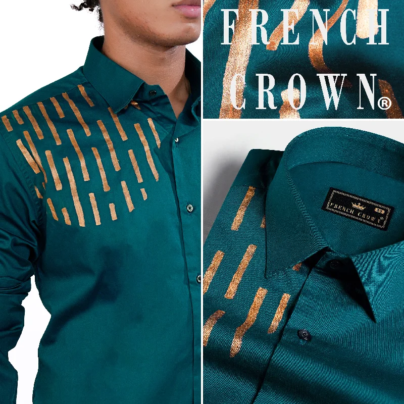 Teal Blue Hand Painted Super Soft Premium Cotton Designer Shirt