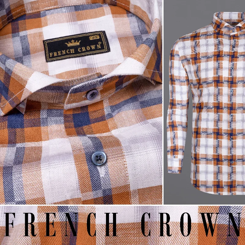 Tuscany Orange Twill Multicolour Checkered Premium Cotton Shirt