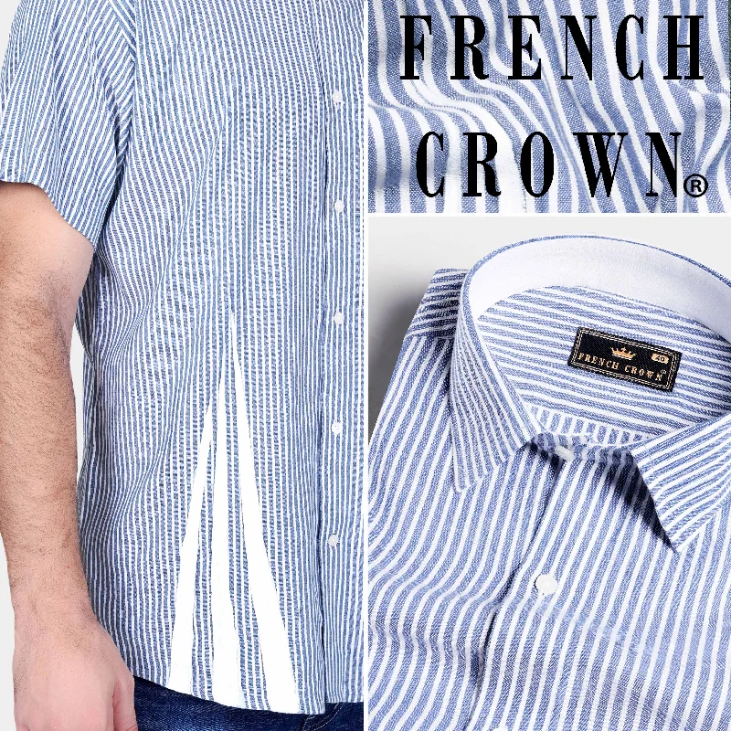 Yonder Blue Striped with White Hand Painted Royal Oxford Designer Shirt