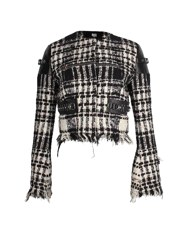 Alexander Wang Graphic Boucle Tweed Cropped Jacket in White Cotton