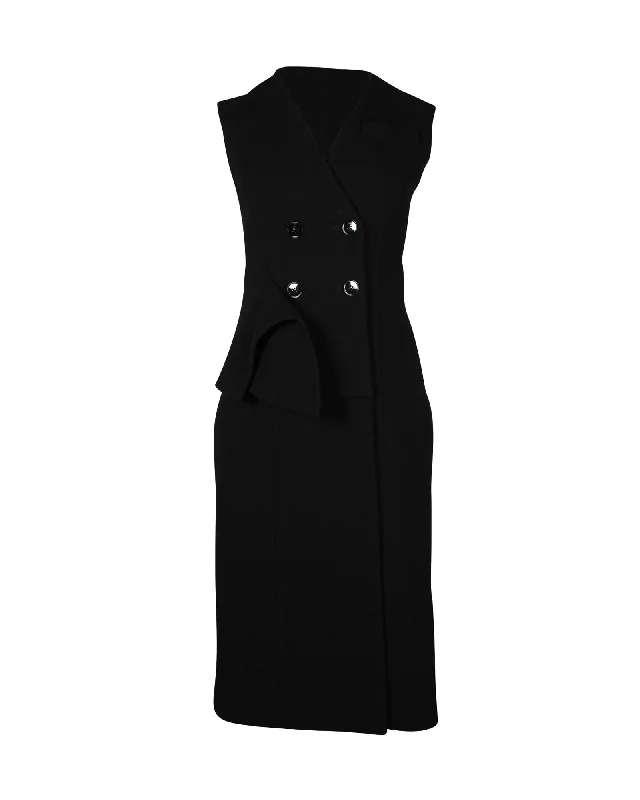 Dior Double-Breasted Coat Dress in Black Wool