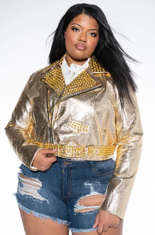 PLUS AZALEA WANG GOLD FINGER STUDDED MOTO JACKET