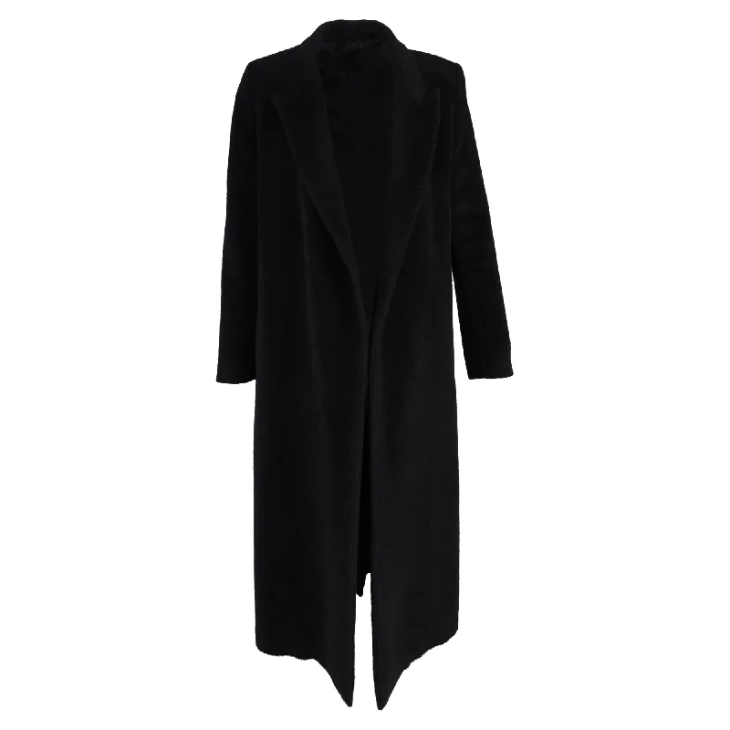 Totême Midi Open Coat in Black Wool