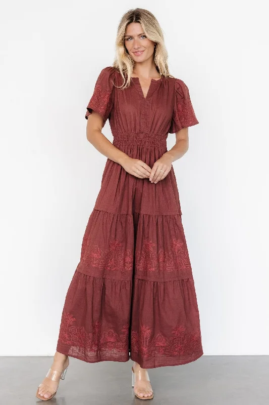 Kennedy Embroidered Maxi Dress | Marsala