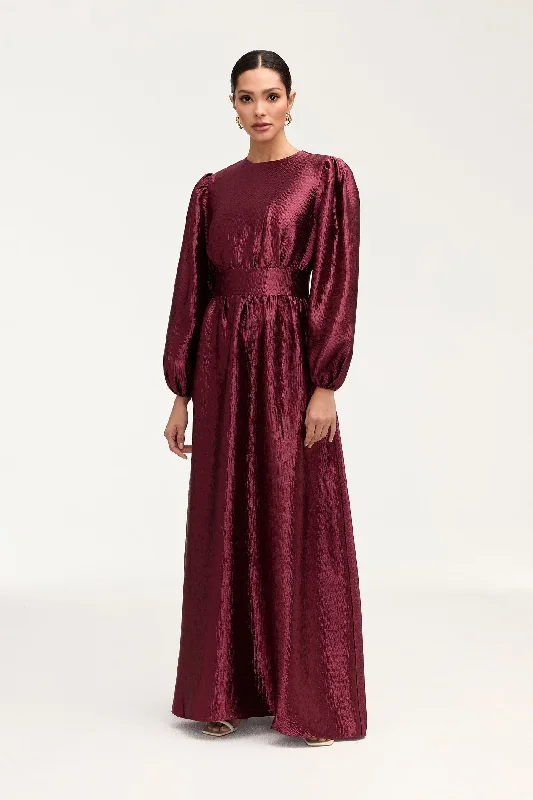 Raya Balloon Sleeve Maxi Dress - Burgundy