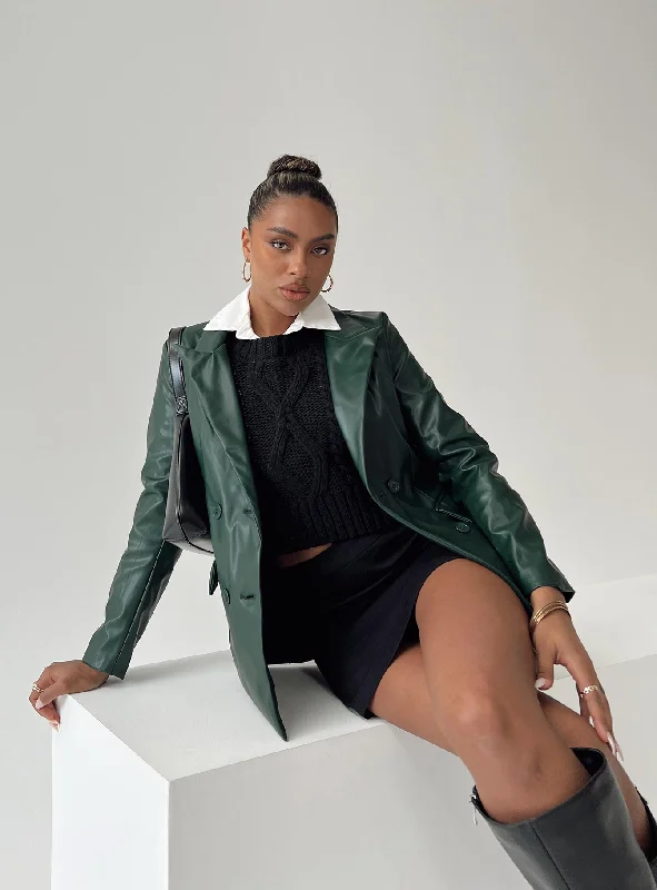 Ellen Faux Leather Blazer Forest Green